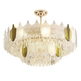 Lampada a sospensione a foglia in cristallo, 15 luci, E12/E14, 80×42 cm