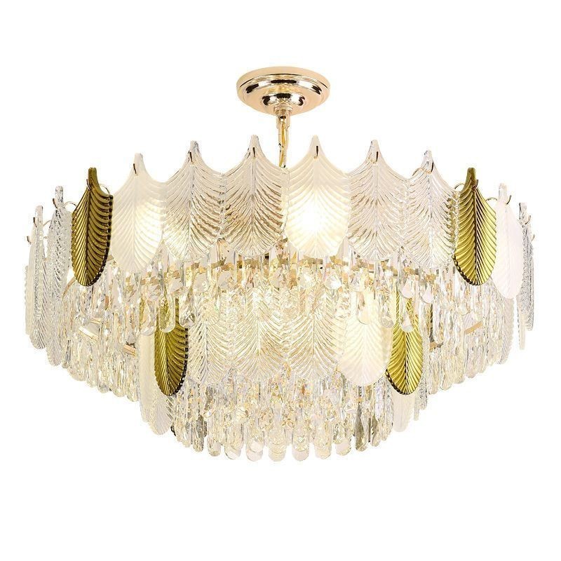 Lampada a sospensione a foglia in cristallo, 15 luci, E12/E14, 80×42 cm
