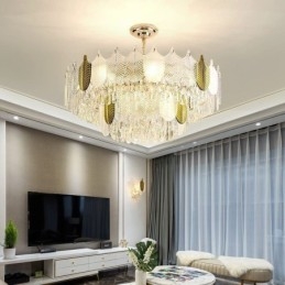 Lampada a sospensione a foglia in cristallo, 15 luci, E12/E14, 80×42 cm
