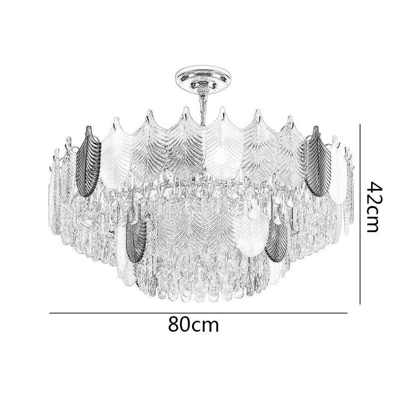 Lampada a sospensione a foglia in cristallo, 15 luci, E12/E14, 80×42 cm
