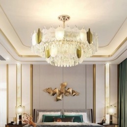 Lampada a sospensione a foglia in cristallo, 15 luci, E12/E14, 80×42 cm