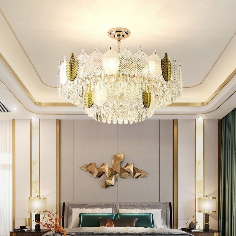 Lampada a sospensione a foglia in cristallo, 15 luci, E12/E14, 80×42 cm
