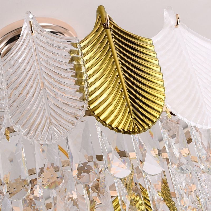 Lampada a sospensione a foglia in cristallo, 15 luci, E12/E14, 80×42 cm