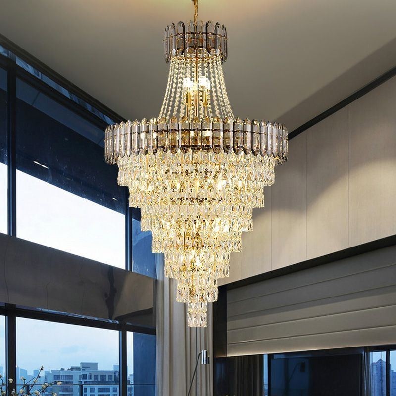 Lampada a sospensione conica in cristallo, 9/12/21 luci, E12/E14, 40W