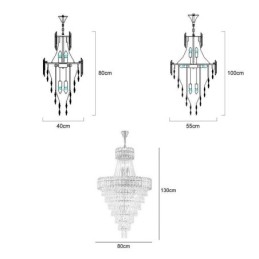 Lampada a sospensione conica in cristallo, 9/12/21 luci, E12/E14, 40W