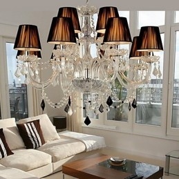 Lampadario in cristallo con 12 luci, finitura cromata