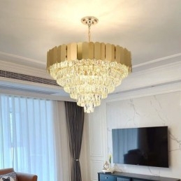Lampada a sospensione conica in cristallo, stile europeo, E12/E14, 6/9/12 luci