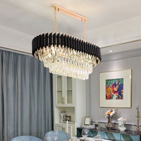 Lampada a sospensione in cristallo ovale, 6 luci, attacco E12/E14, 75x35x28 cm