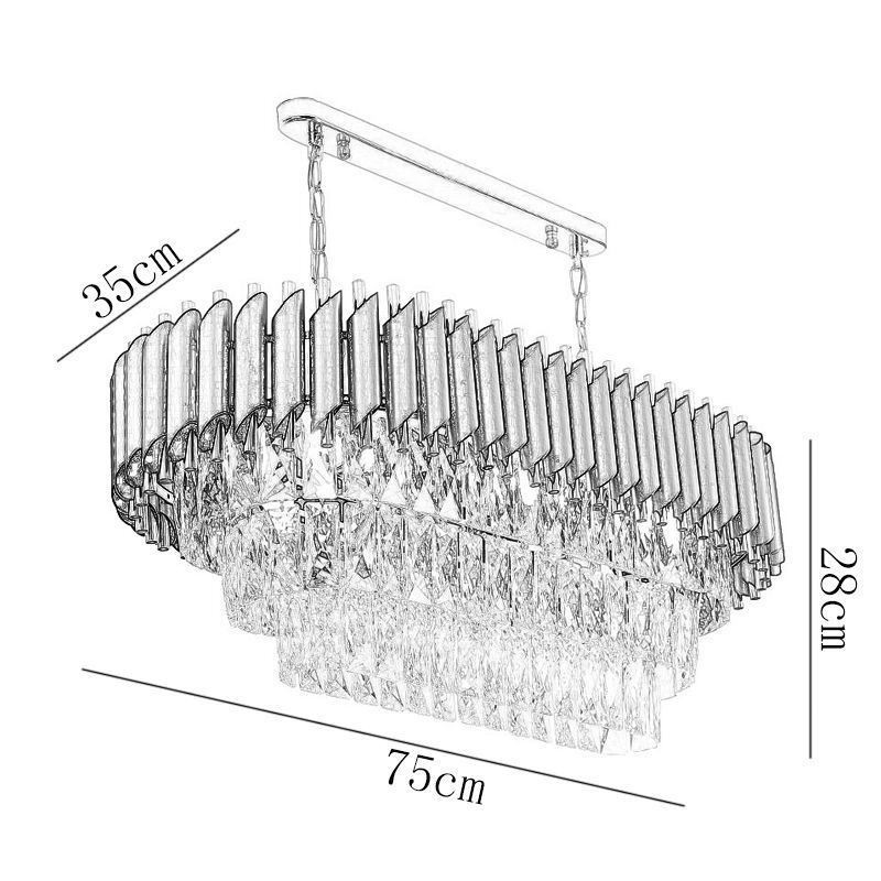 Lampada a sospensione in cristallo ovale, 6 luci, attacco E12/E14, 75x35x28 cm