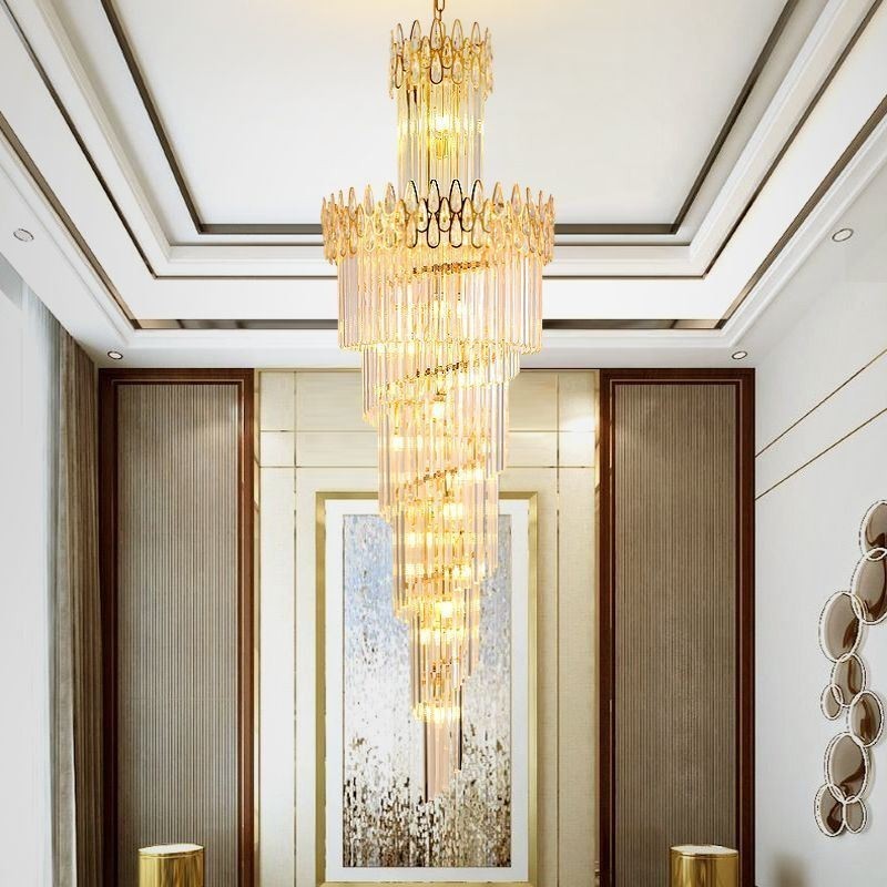 Lampadario a sospensione in cristallo stile europeo per soffitti alti e scale