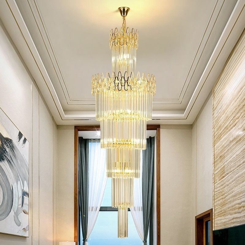 Lampada a sospensione in cristallo europea per soffitti alti e scale