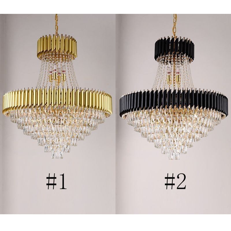 Lampadario a sospensione moderno in cristallo rotondo, 6/9/18 luci, E12/E14