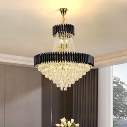 Lampadario a sospensione moderno in cristallo rotondo, 6/9/18 luci, E12/E14