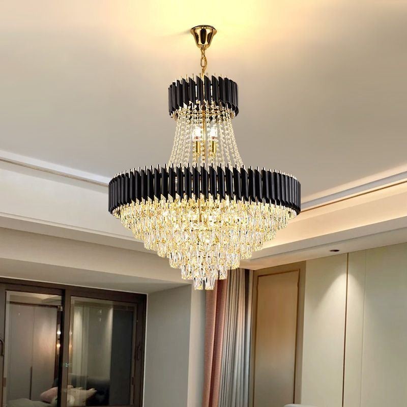 Lampadario a sospensione moderno in cristallo rotondo, 6/9/18 luci, E12/E14