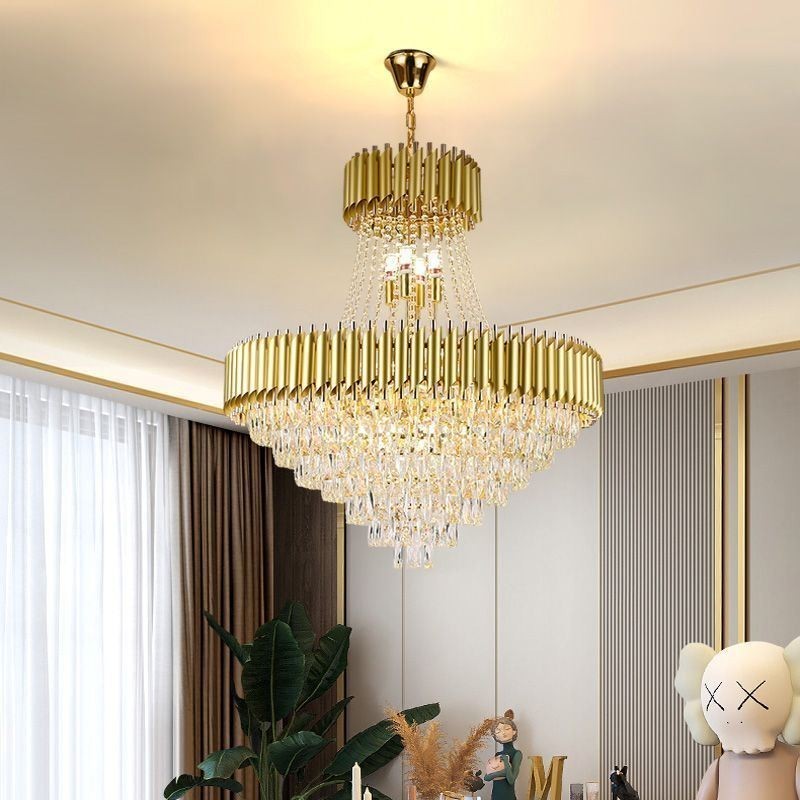 Lampadario a sospensione moderno in cristallo rotondo, 6/9/18 luci, E12/E14