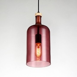 Lampadario moderno contemporaneo con paralume in vetro, decorazione in legno/bambù