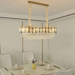 Lampada a sospensione rettangolare in cristallo, 12 luci, E12/E14, 80x30x26 cm