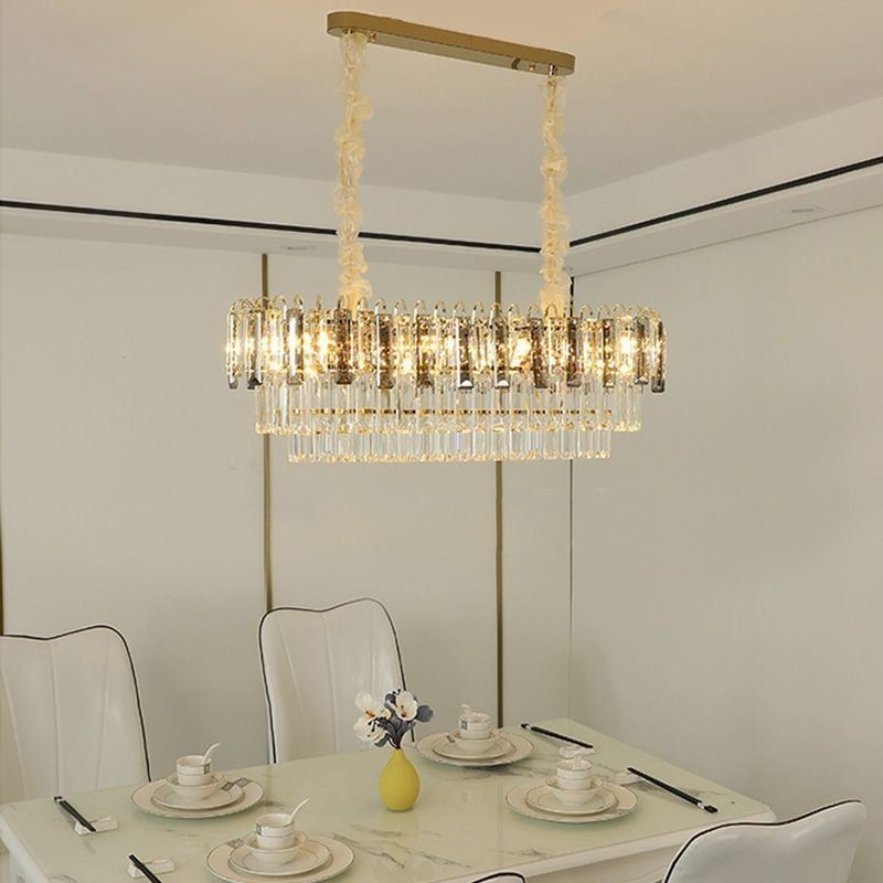 Lampada a sospensione rettangolare in cristallo, 12 luci, E12/E14, 80x30x26 cm