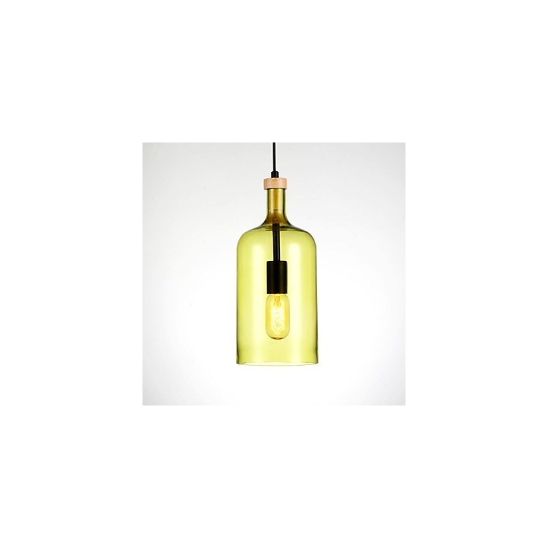 Lampadario moderno contemporaneo con paralume in vetro, decorazione in legno/bambù