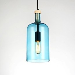Lampadario moderno contemporaneo con paralume in vetro, decorazione in legno/bambù