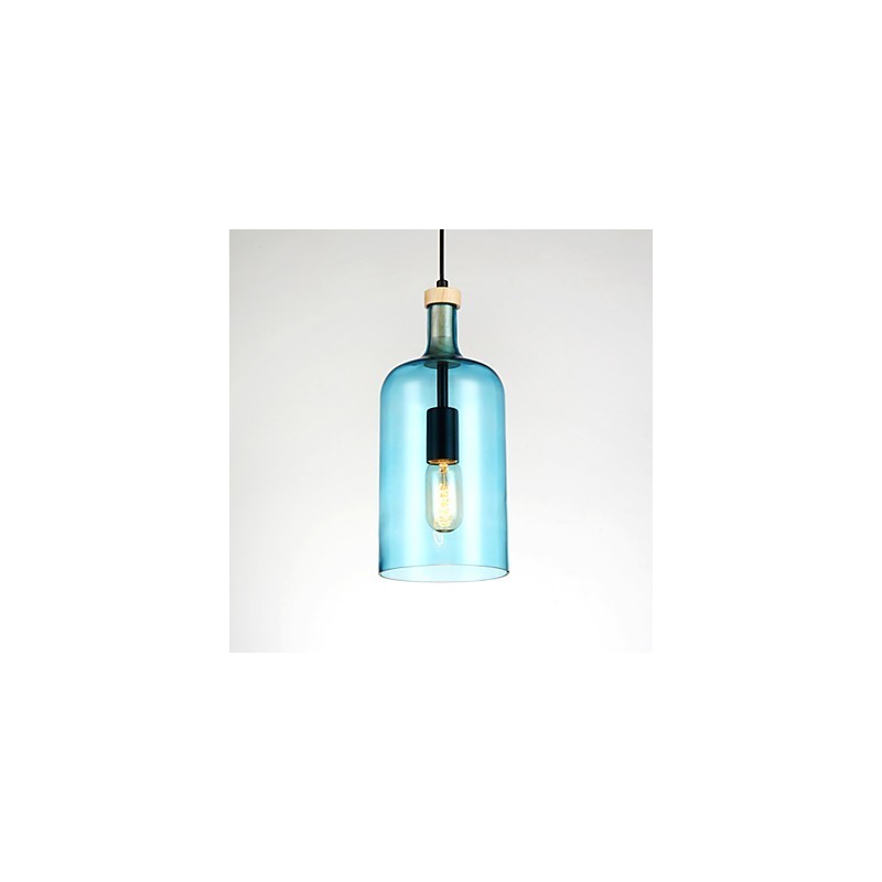 Lampadario moderno contemporaneo con paralume in vetro, decorazione in legno/bambù