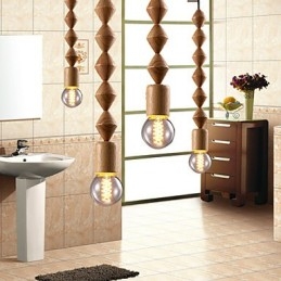 Lampadario mini classico tradizionale in legno e bambù, 63 cm