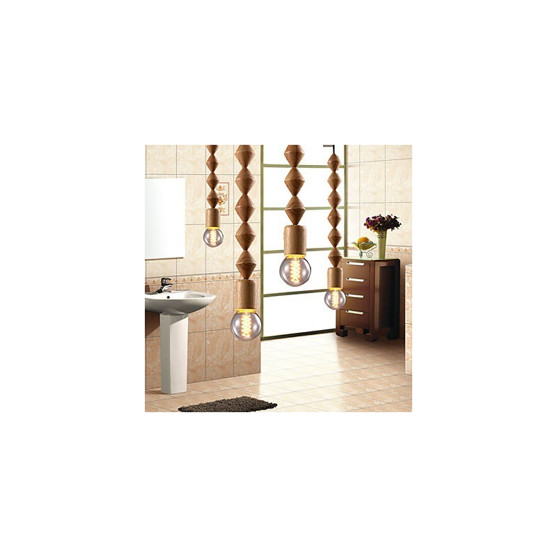 Lampadario mini classico tradizionale in legno e bambù, 63 cm