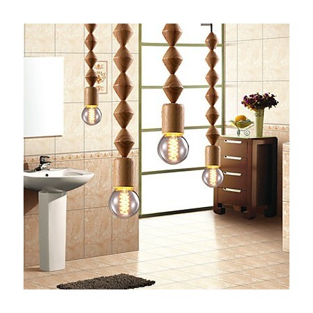 Lampadario mini classico tradizionale in legno e bambù, 63 cm