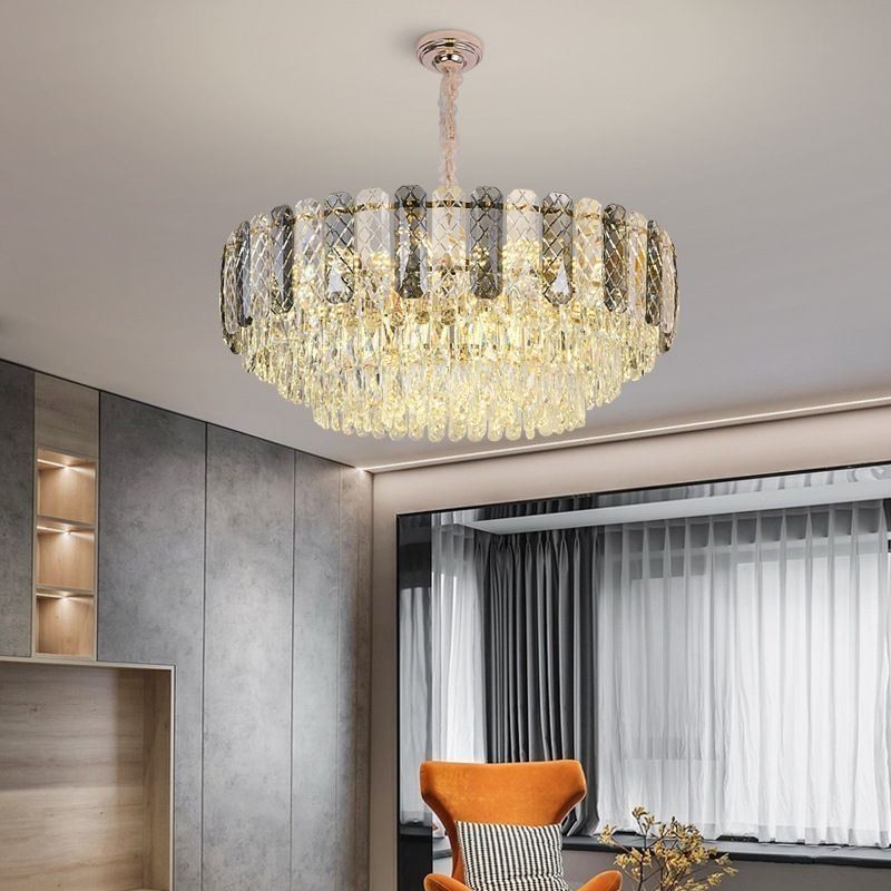 Lampadario a sospensione rotondo in cristallo stile europeo