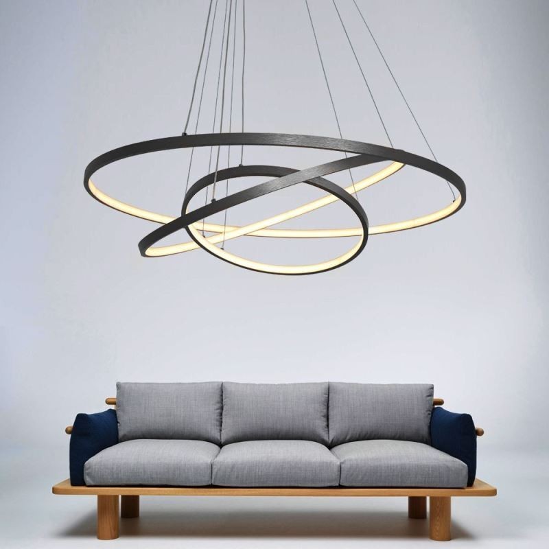 Lampada a sospensione LED moderna nera in alluminio a 3 anelli