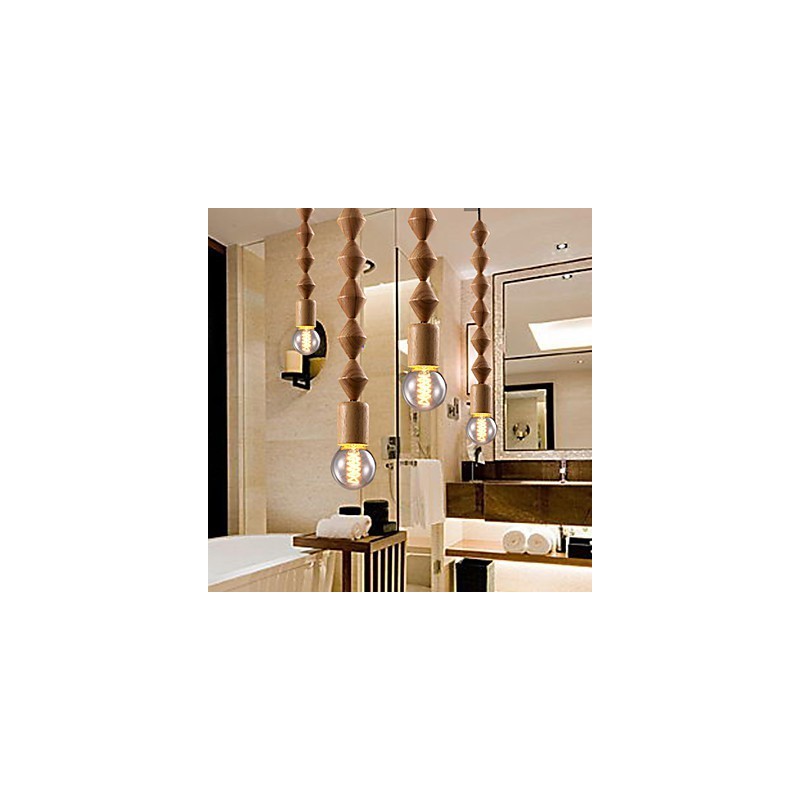 Lampadario mini classico tradizionale in legno e bambù, 63 cm