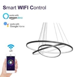 Lampada a sospensione LED moderna nera in alluminio a 3 anelli