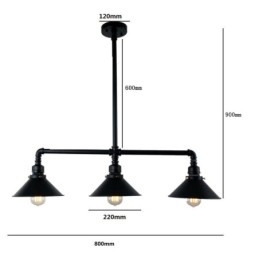 Lampadario a sospensione industriale retrò vintage a 3 luci stile rustico country