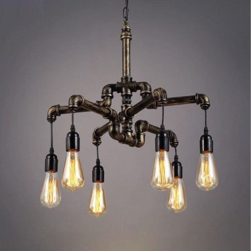 Lampadario a sospensione industriale retrò a 6 luci stile country