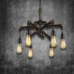 Lampadario a sospensione industriale retrò a 6 luci stile country