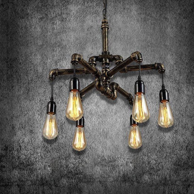 Lampadario a sospensione industriale retrò a 6 luci stile country
