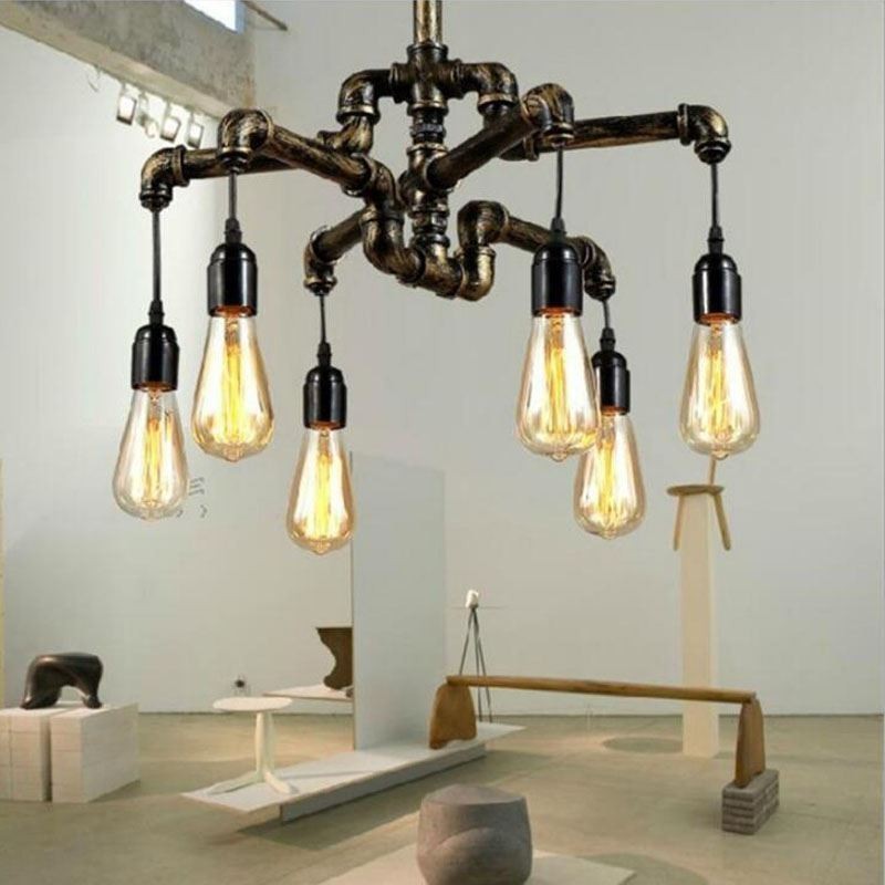 Lampadario a sospensione industriale retrò a 6 luci stile country