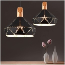 Lampada a sospensione industriale retrò in ferro con paralume cavo
