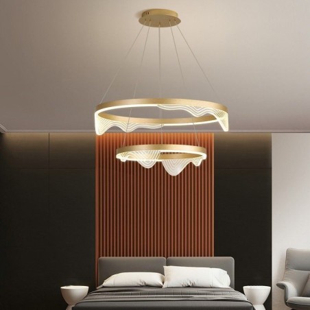 Lampada a sospensione LED Golden Wave Ripple a 2 luci