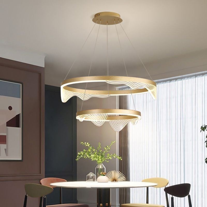 Lampada a sospensione LED Golden Wave Ripple a 2 luci