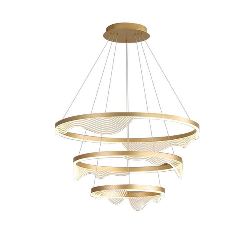 Lampada a sospensione LED Golden Wave Ripple a 3 luci