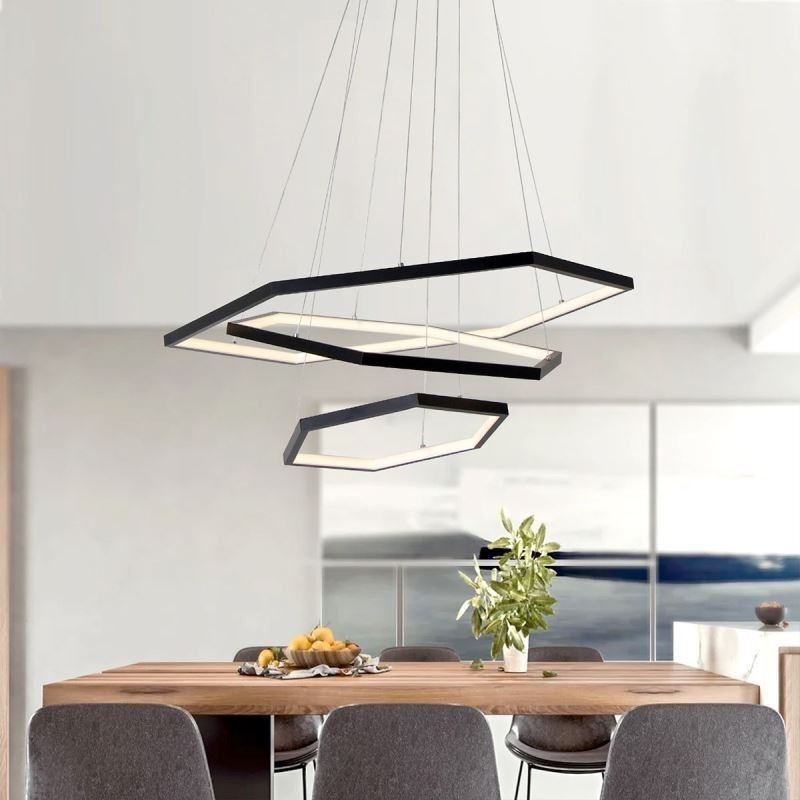 Lampada a sospensione LED esagonale moderna 3 luci, alluminio, 90W, 3000-6000K