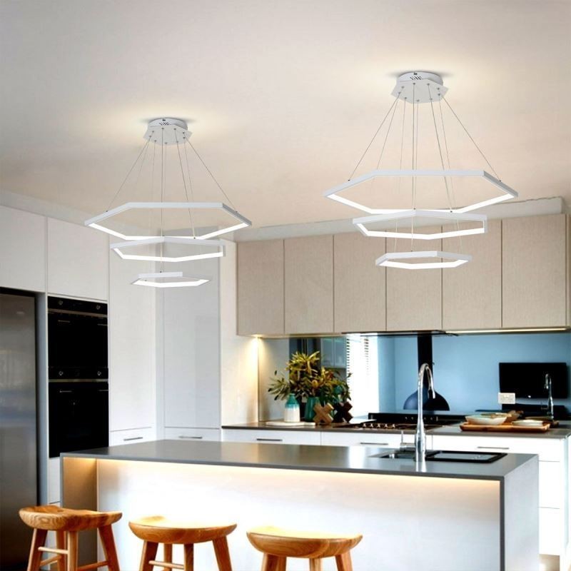 Lampada a sospensione LED esagonale moderna 3 luci, alluminio, 90W, 3000-6000K