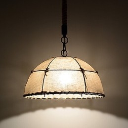 Lampada a sospensione a mezzaluna 1 luce vintage industriale gialla in tessuto e metallo