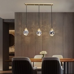 Lampada a sospensione LED sfera di cristallo semplice, ottone, luce bianco caldo