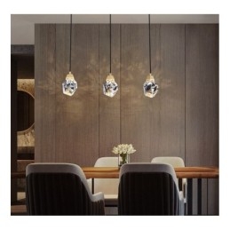Lampada a sospensione LED sfera di cristallo semplice, ottone, luce bianco caldo