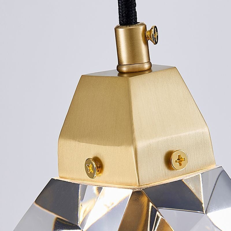 Lampada a sospensione LED sfera di cristallo semplice, ottone, luce bianco caldo
