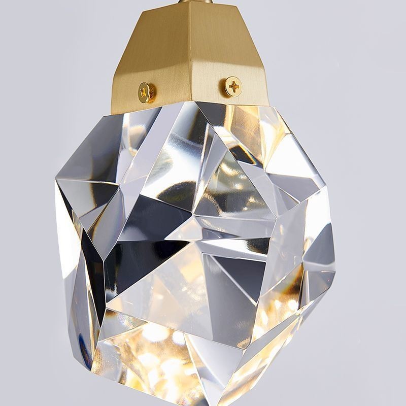 Lampada a sospensione LED sfera di cristallo semplice, ottone, luce bianco caldo