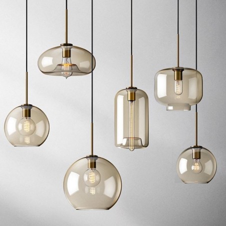 Lampada a sospensione in vetro cognac minimalista E26/E27