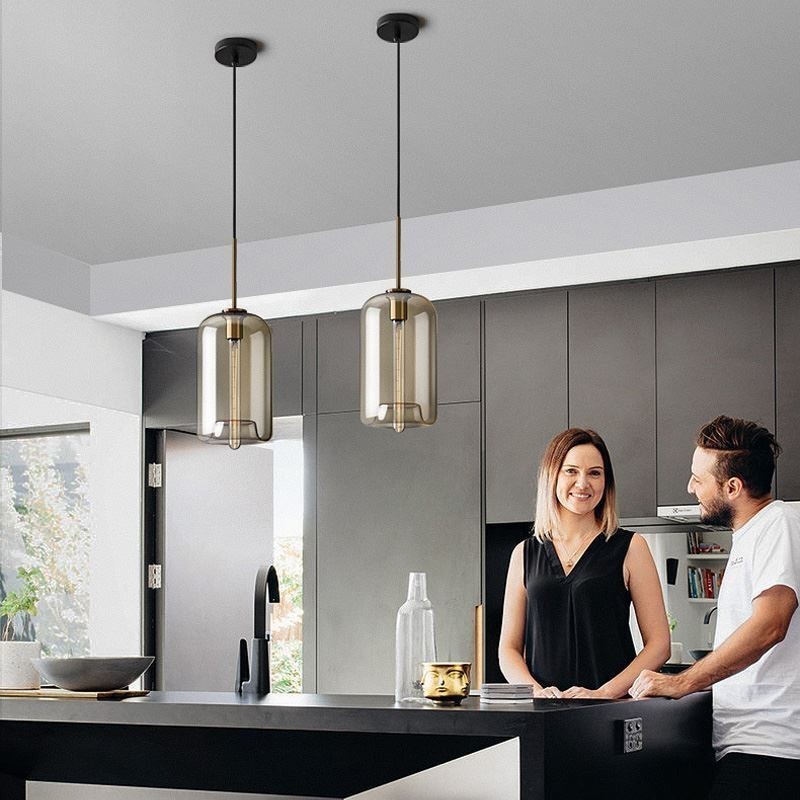 Lampada a sospensione in vetro cognac minimalista E26/E27